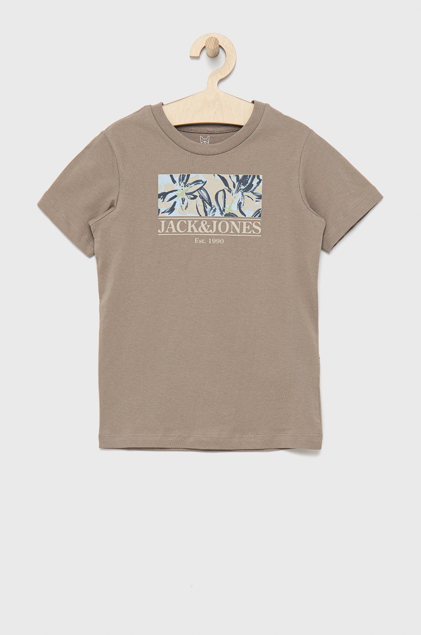 

Детска памучна тениска Jack & Jones в бежово с принт, Бежов