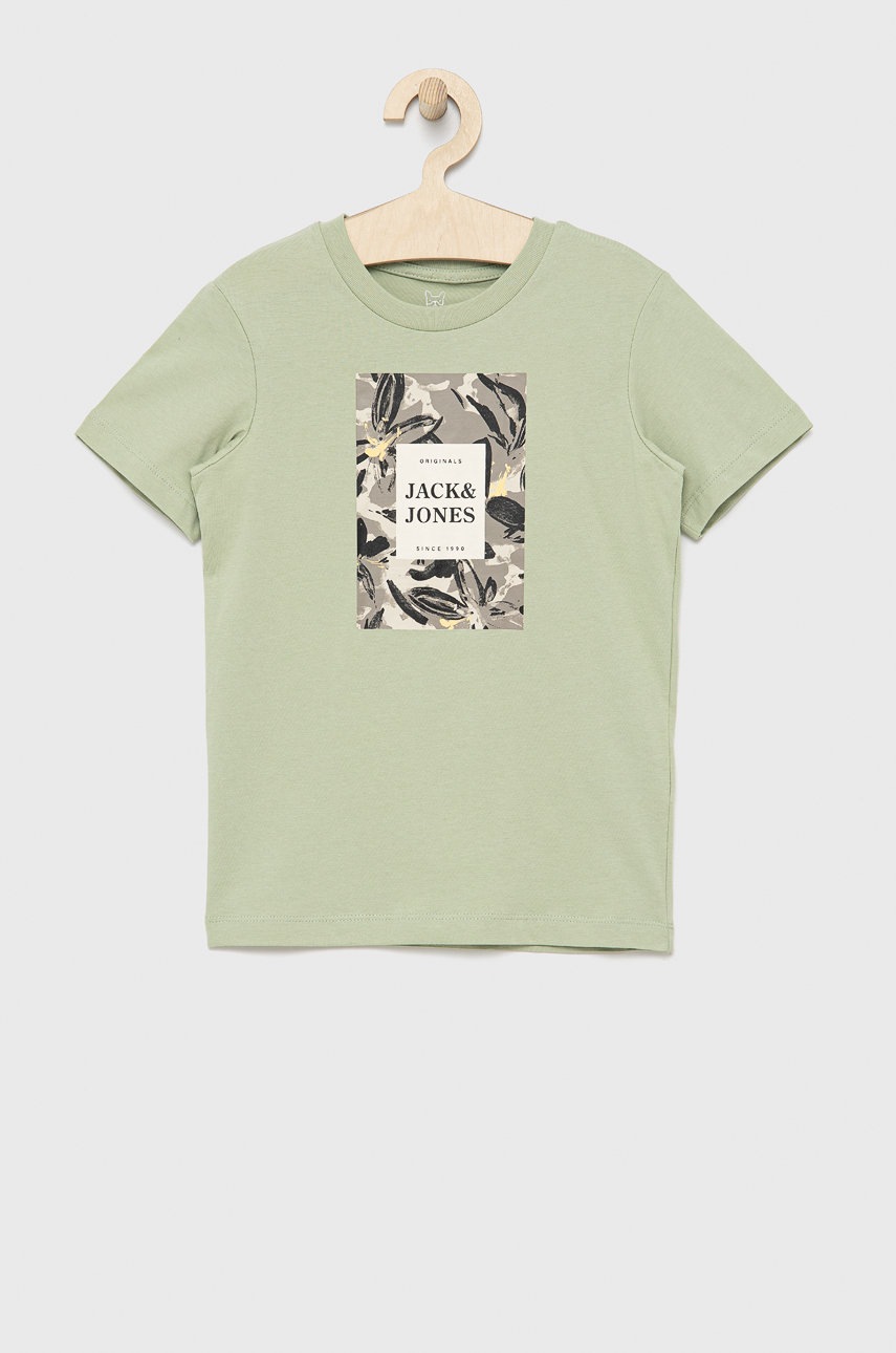 

Детска памучна тениска Jack & Jones в зелено с принт, Зелен