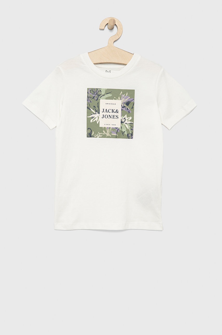 

Детска памучна тениска Jack & Jones в бяло с принт, Бял