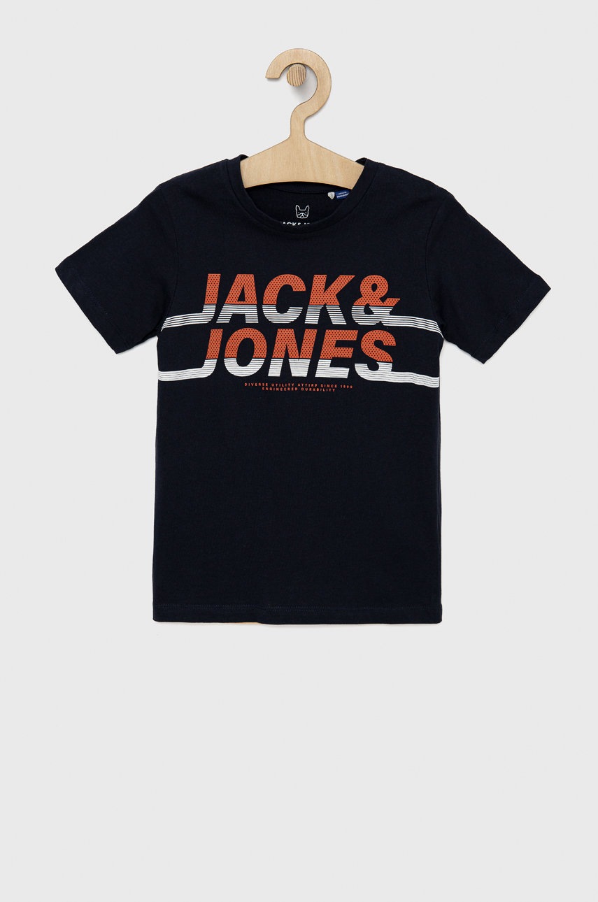 

Детска памучна тениска Jack & Jones в тъмносиньо с принт, Тъмносин