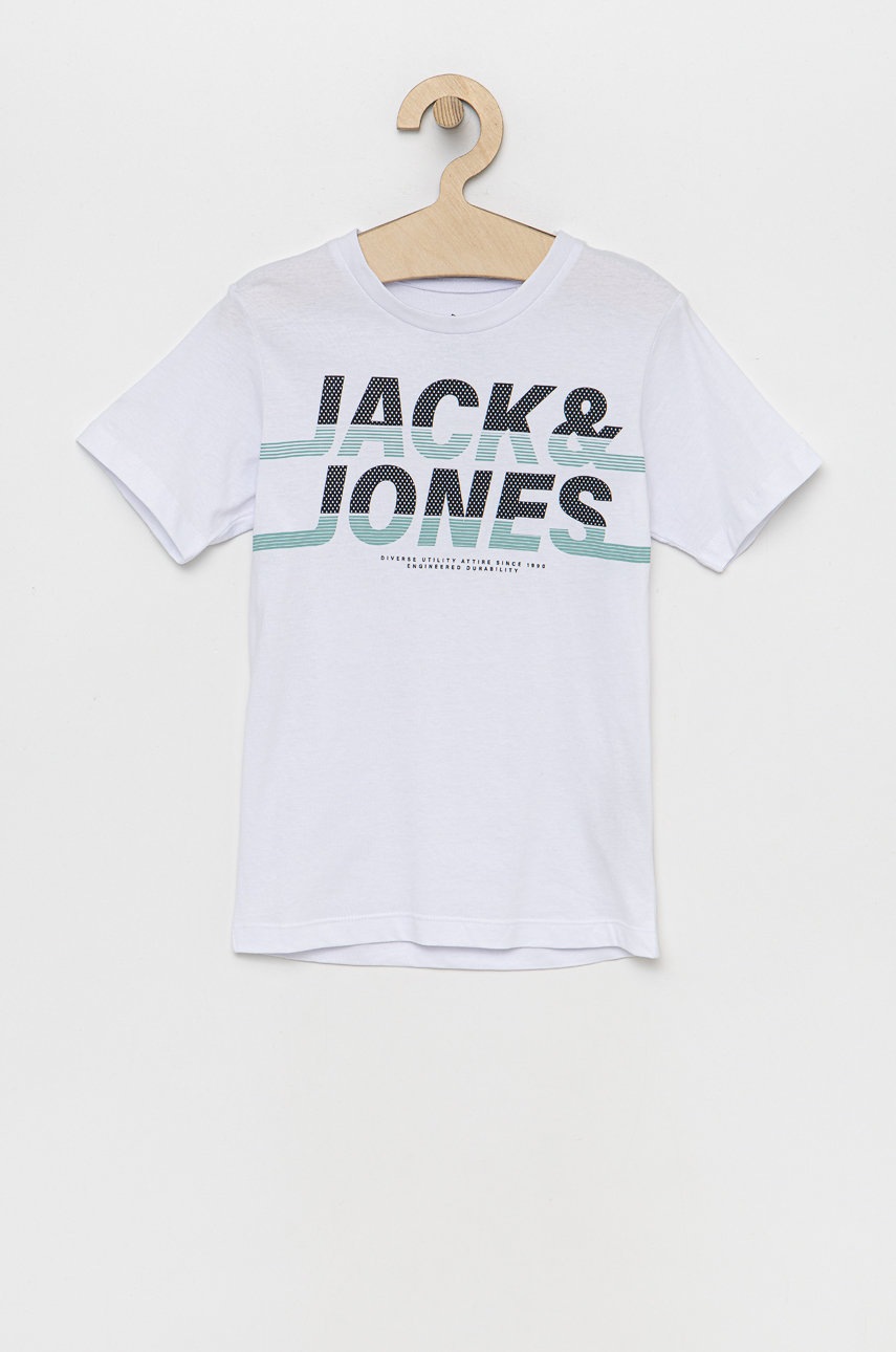 

Детска памучна тениска Jack & Jones в бяло с принт, Бял