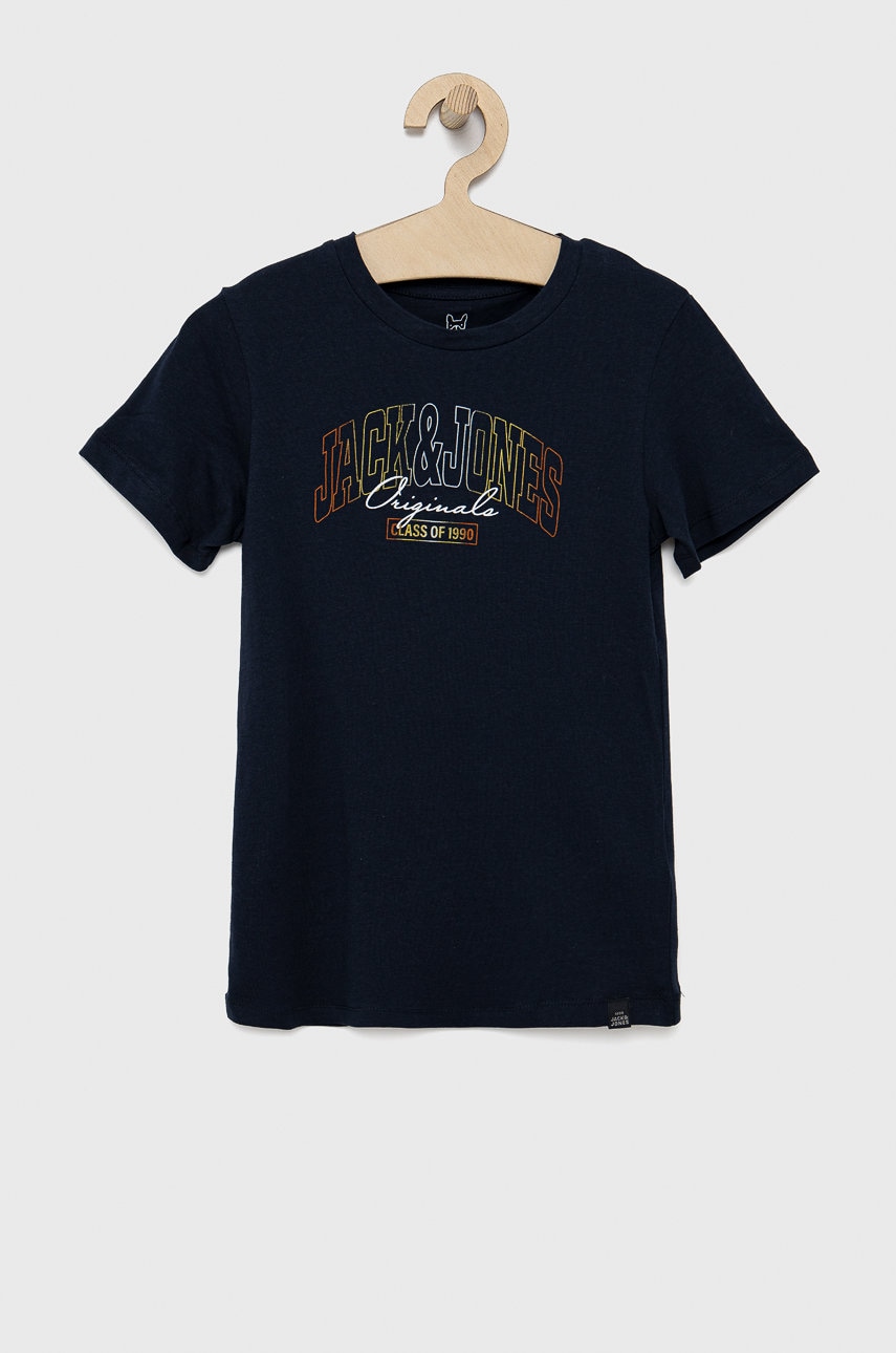 Jack & Jones tricou de bumbac pentru copii culoarea albastru marin, melanj