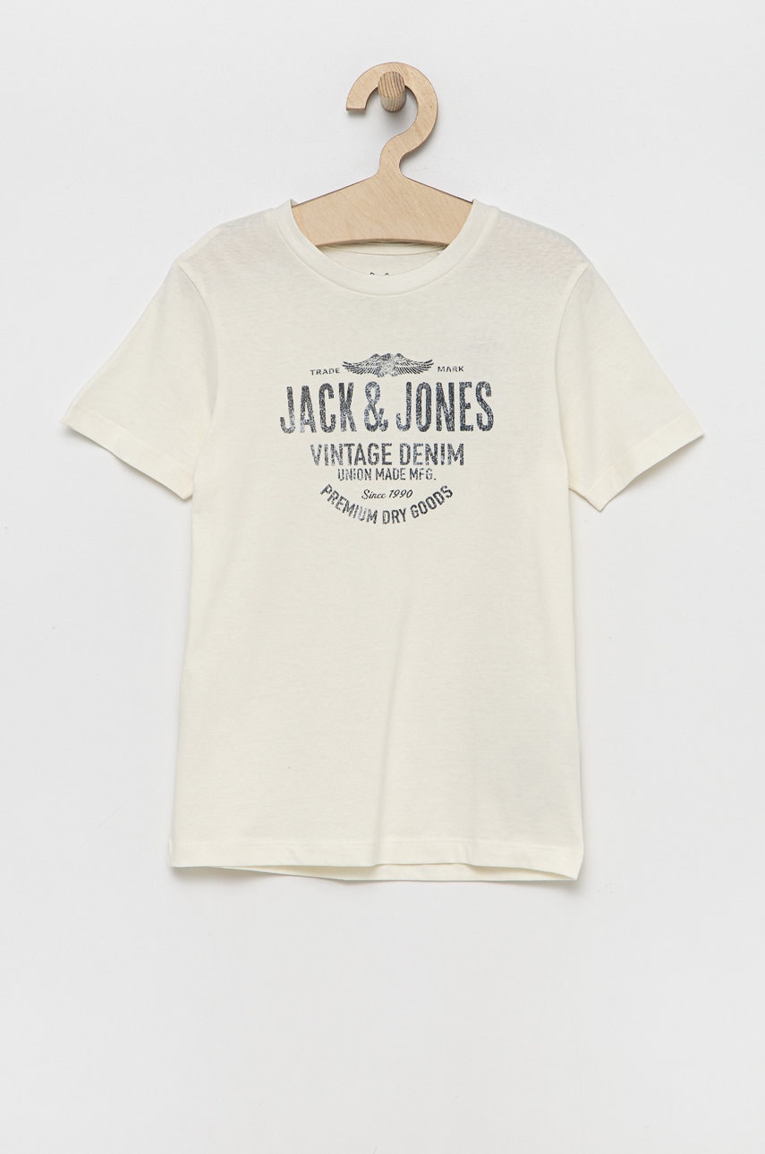 Jack & Jones tricou de bumbac pentru copii culoarea bej, cu imprimeu