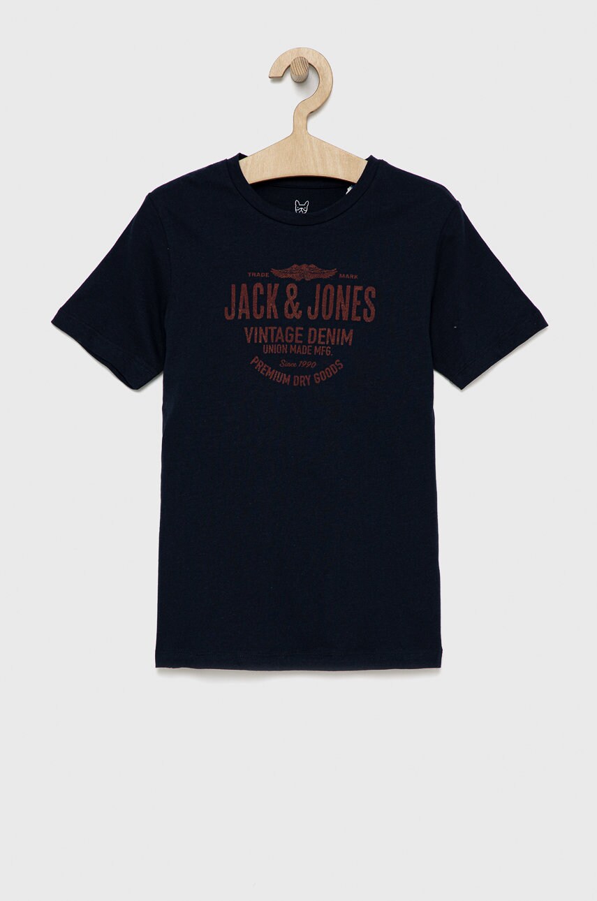 

Детска памучна тениска Jack & Jones в тъмносиньо с принт, Тъмносин