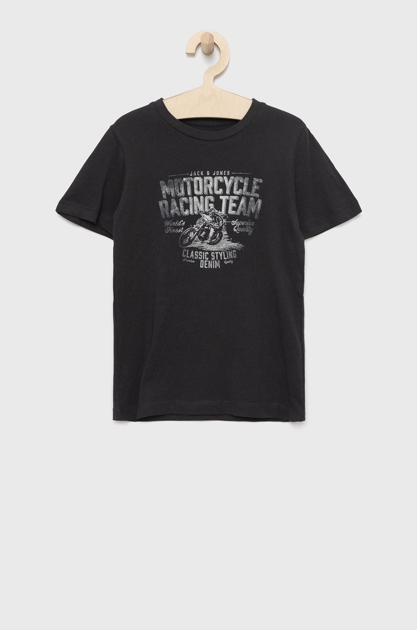 

Детска памучна тениска Jack & Jones в черно с принт, Черен