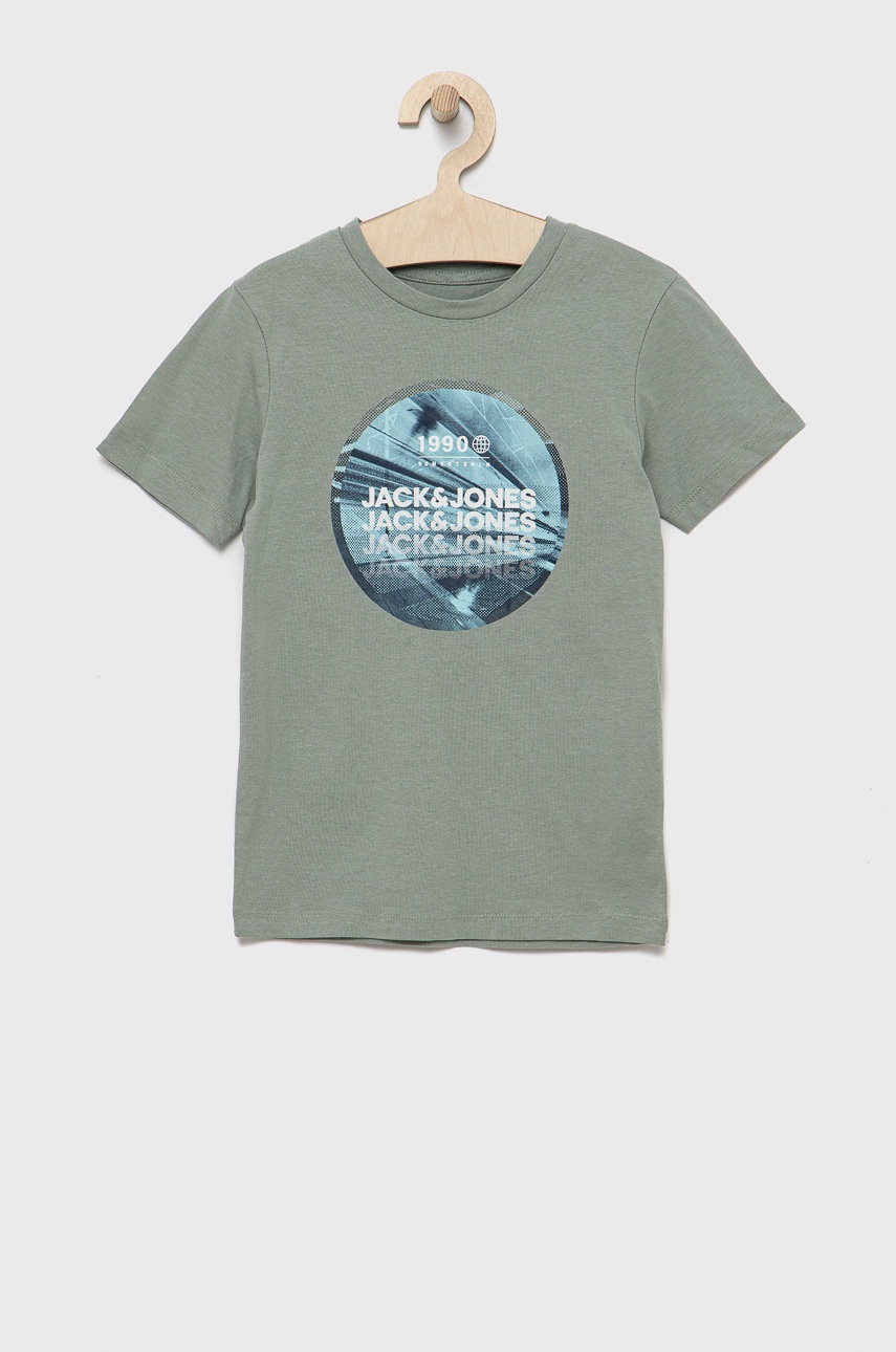

Детска памучна тениска Jack & Jones в зелено с принт, Зелен