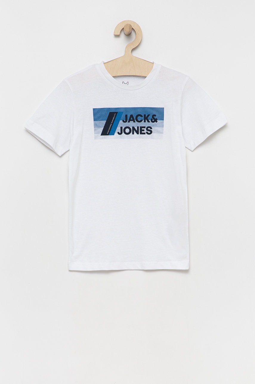 

Детска памучна тениска Jack & Jones в бяло с принт, Бял