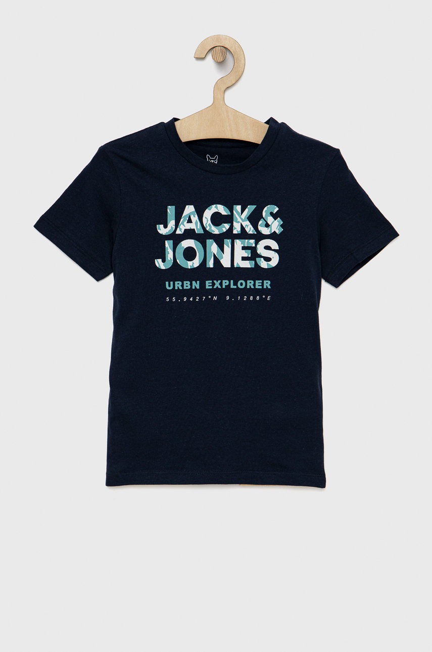 

Детска памучна тениска Jack & Jones в тъмносиньо с принт, Тъмносин