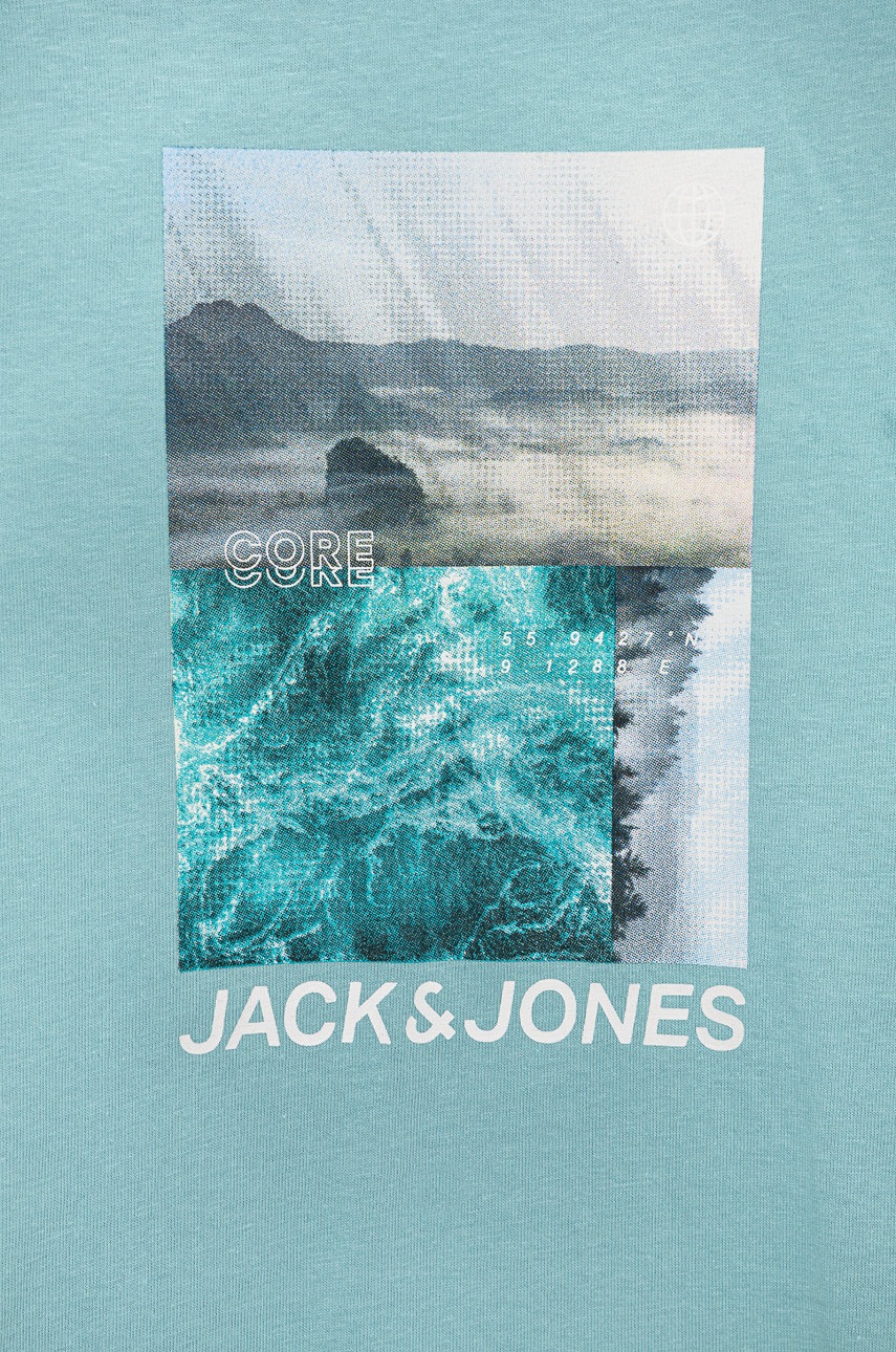 

Детская хлопковая футболка Jack & Jones цвет бирюзовый с принтом