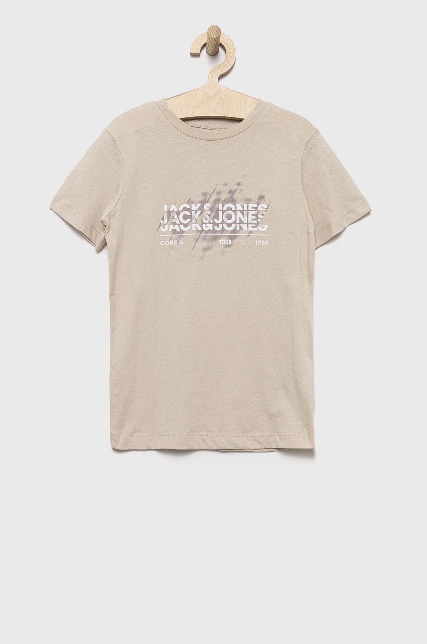 

Детска памучна тениска Jack & Jones в бежово с принт, Бежов