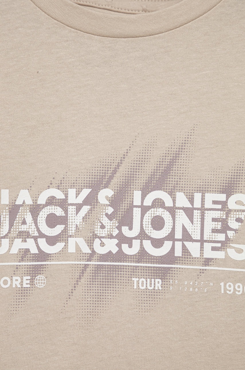 

Дитяча бавовняна футболка Jack & Jones колір бежевий з принтом