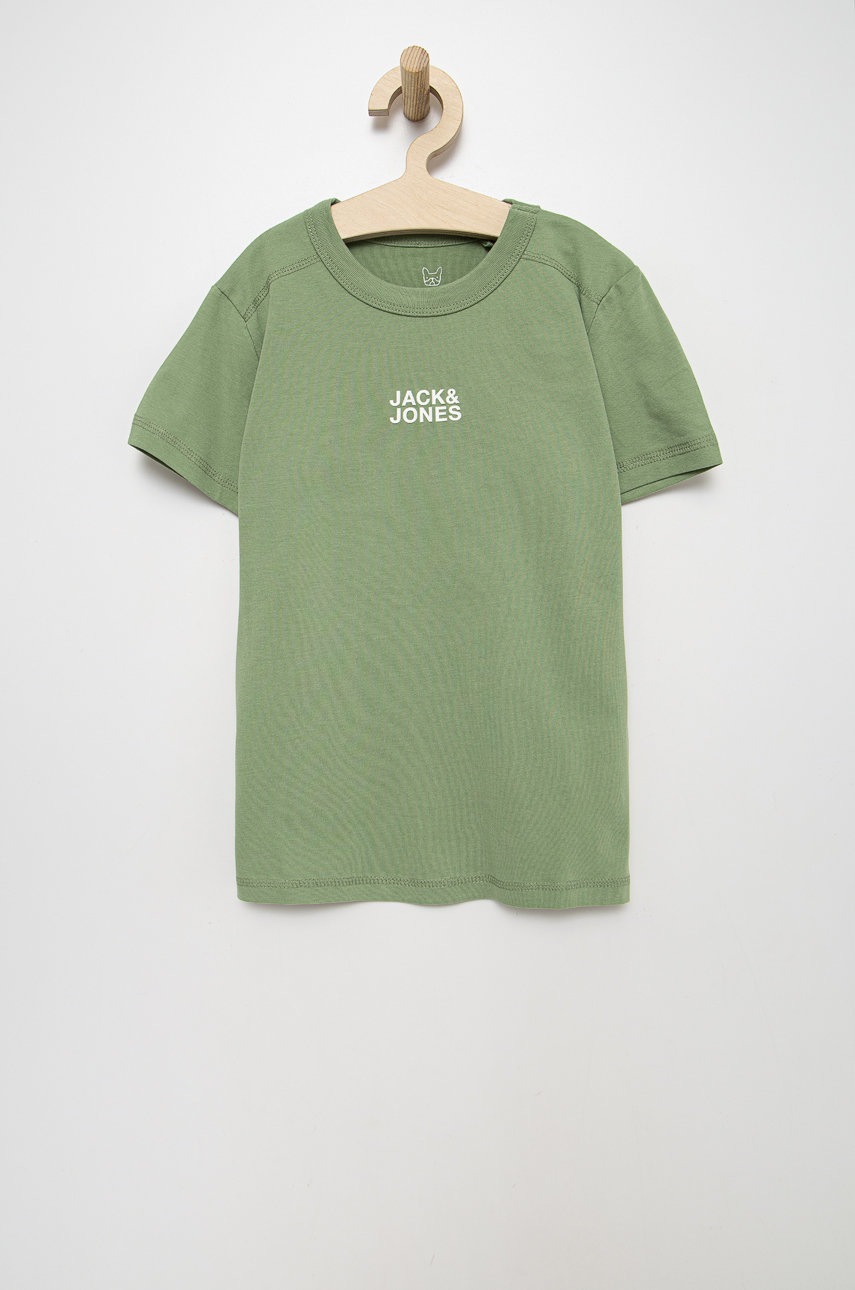 

Детска памучна тениска Jack & Jones в зелено с принт, Зелен