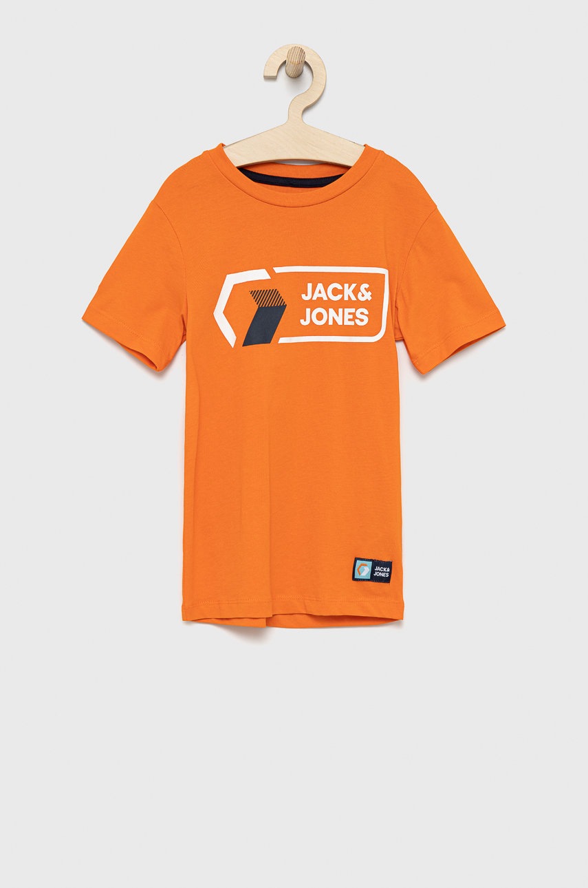 

Детска памучна тениска Jack & Jones в оранжево с принт, Оранжев