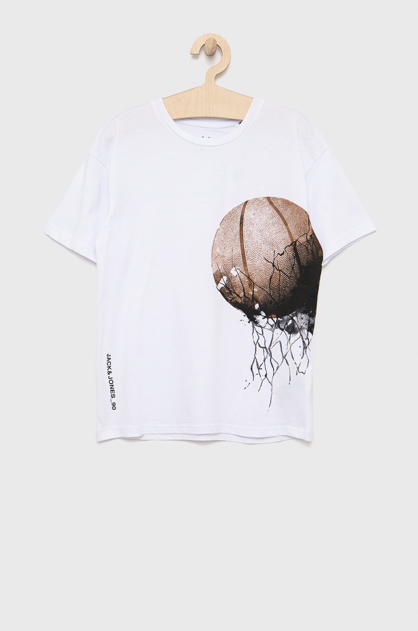 

Детска памучна тениска Jack & Jones в бяло с принт, Бял