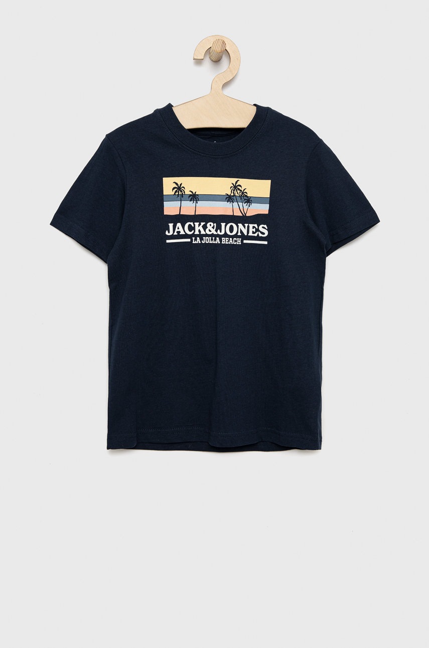 

Детска памучна тениска Jack & Jones в тъмносиньо с принт, Тъмносин