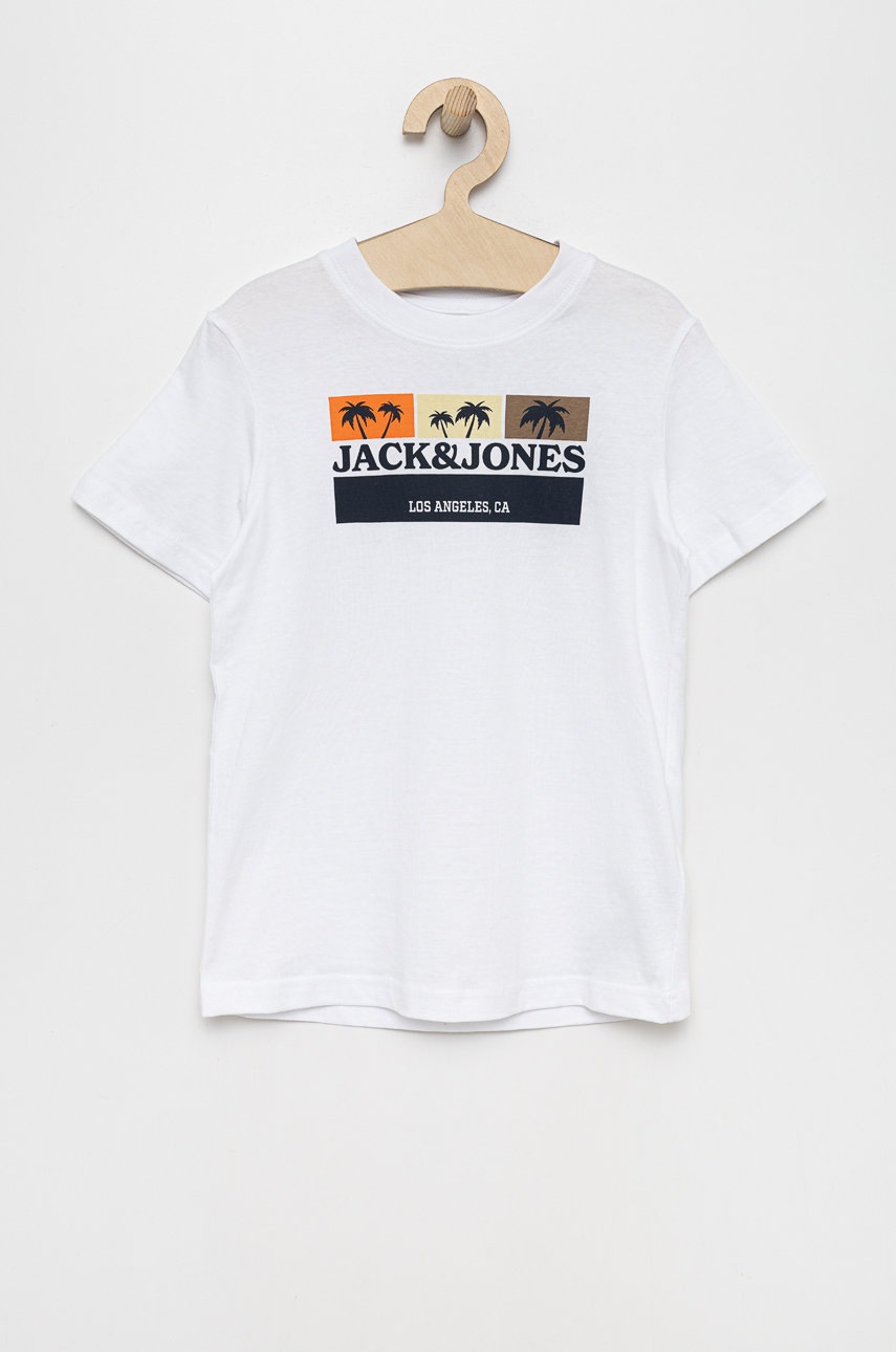 

Детска памучна тениска Jack & Jones в бяло с принт, Бял