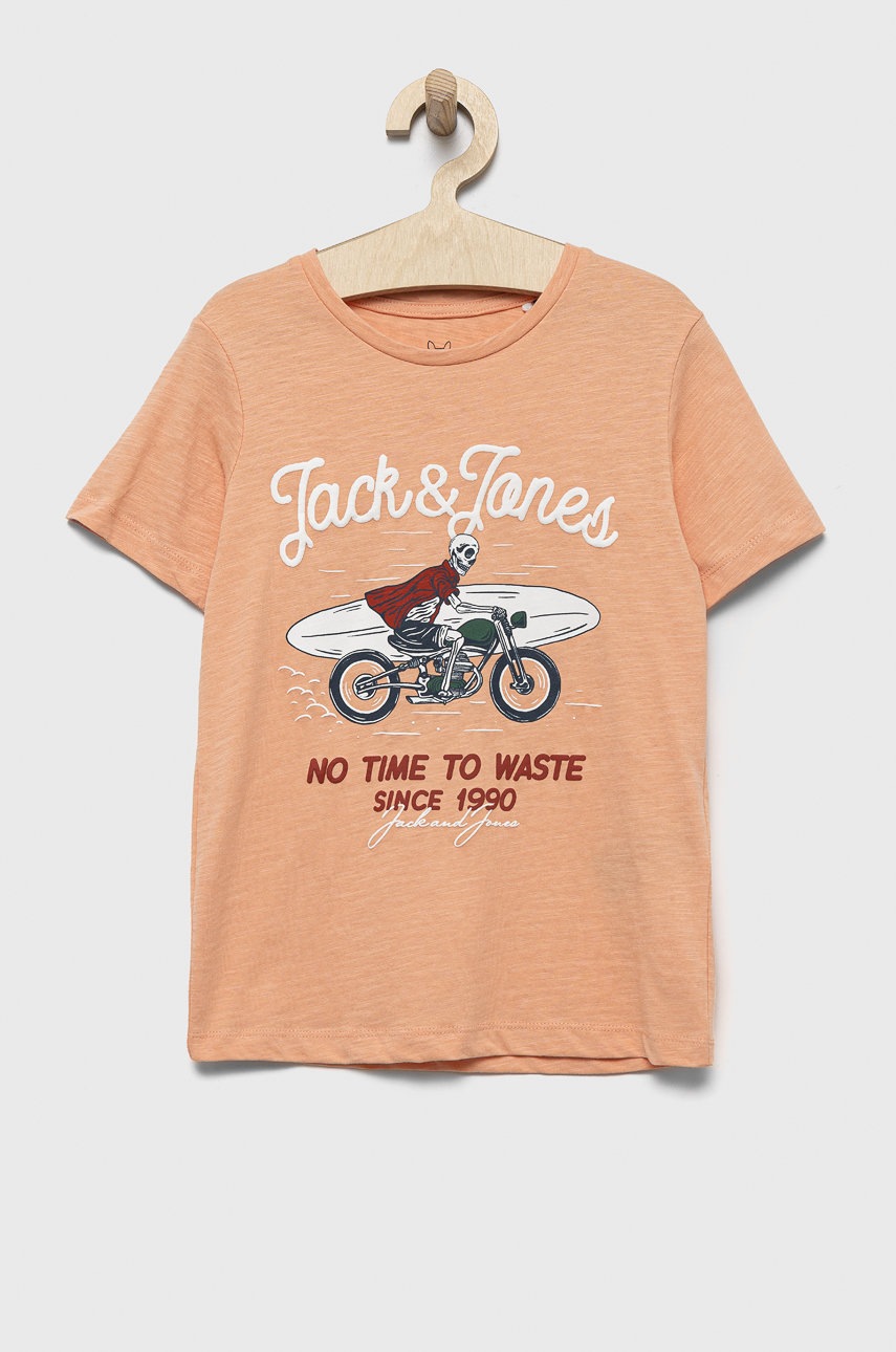 

Детска памучна тениска Jack & Jones в оранжево с принт, Оранжев