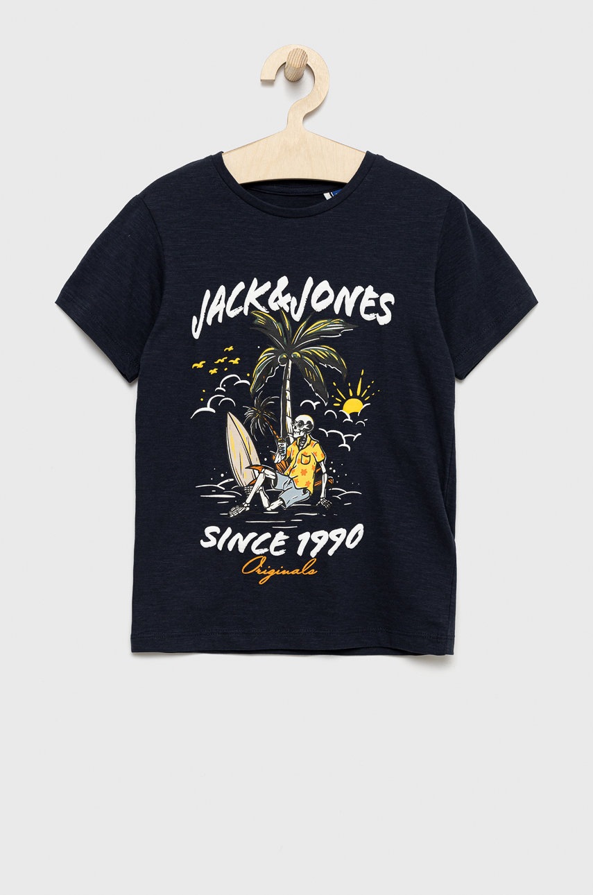 

Детска памучна тениска Jack & Jones в тъмносиньо с принт, Тъмносин