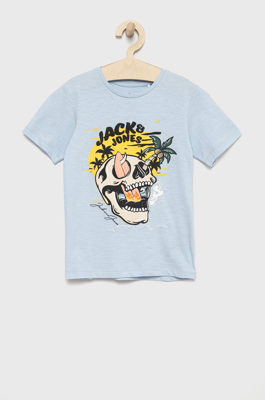 

Детска памучна тениска Jack & Jones в лилаво с принт, Виолетов