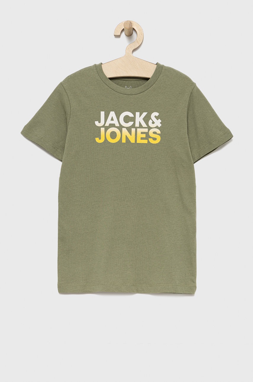 

Детска памучна тениска Jack & Jones в зелено с принт, Зелен