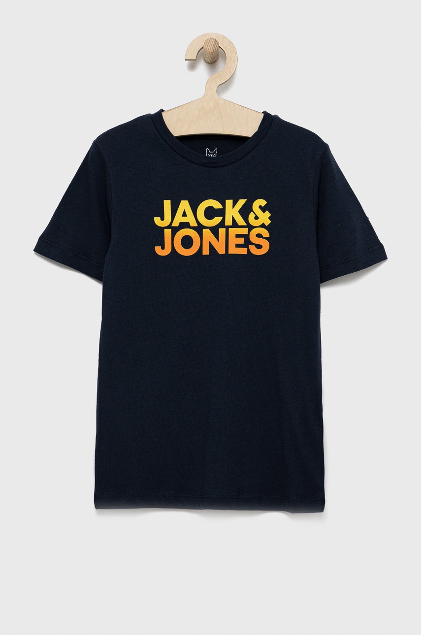 

Детска памучна тениска Jack & Jones в тъмносиньо с принт, Тъмносин
