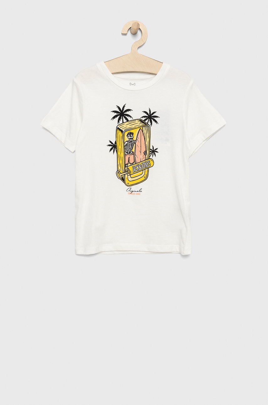 

Детска памучна тениска Jack & Jones в бяло с принт, Бял
