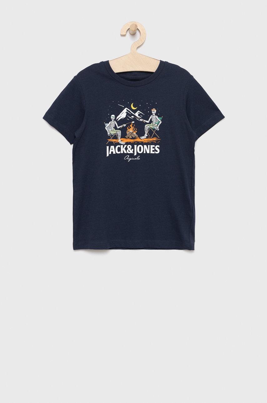 

Детска памучна тениска Jack & Jones в тъмносиньо с принт, Тъмносин