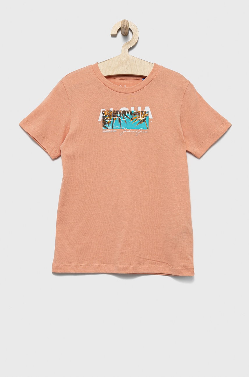 Jack & Jones tricou din bumbac culoarea portocaliu, cu imprimeu