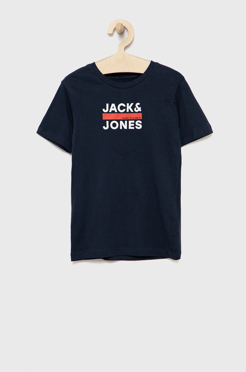

Детска памучна тениска Jack & Jones в тъмносиньо с принт, Тъмносин