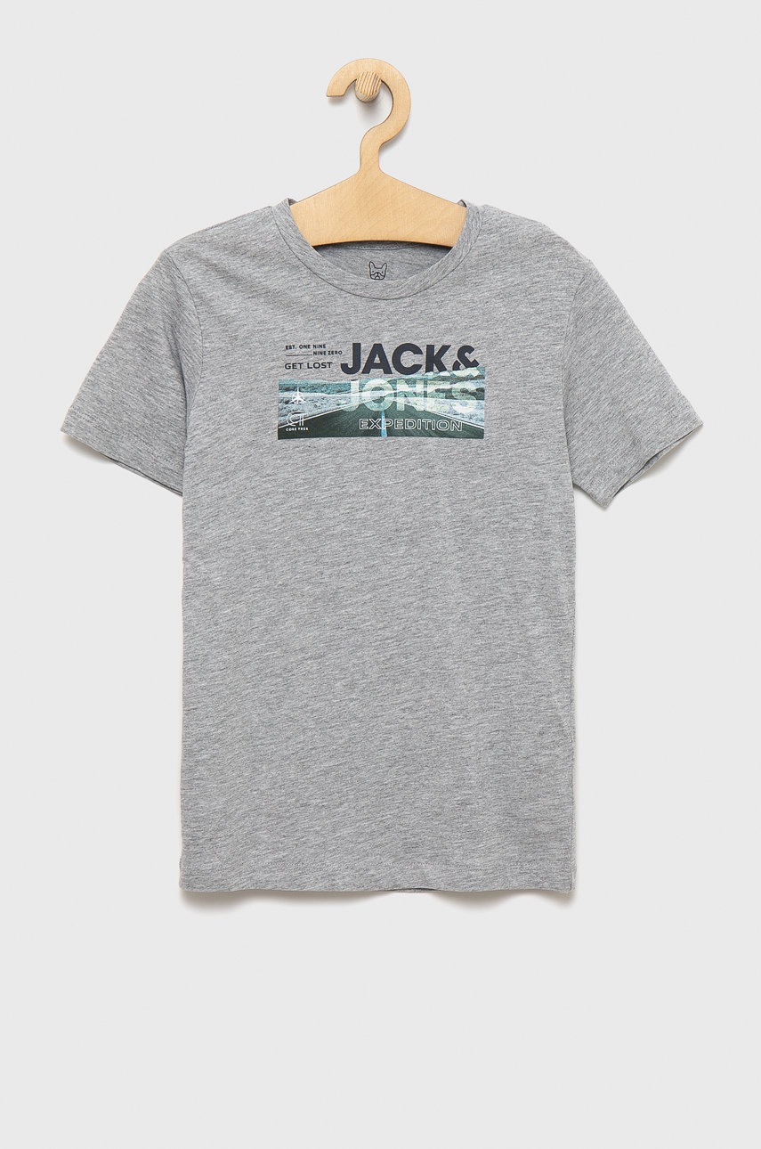 

Детска тениска Jack & Jones в сиво с принт, Сив