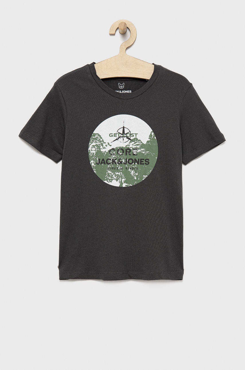 

Детска памучна тениска Jack & Jones в сиво с принт, Сив