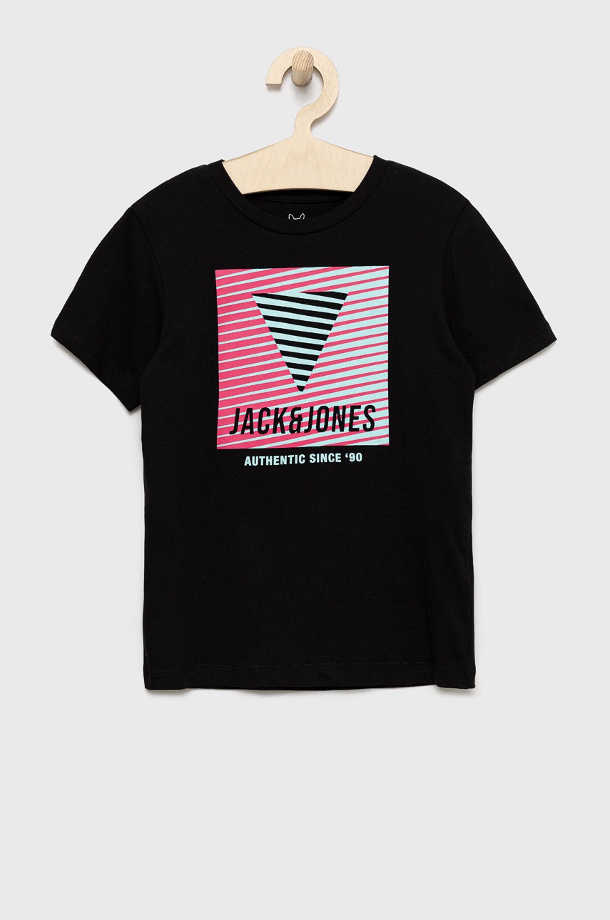 

Детска памучна тениска Jack & Jones в черно с принт, Черен