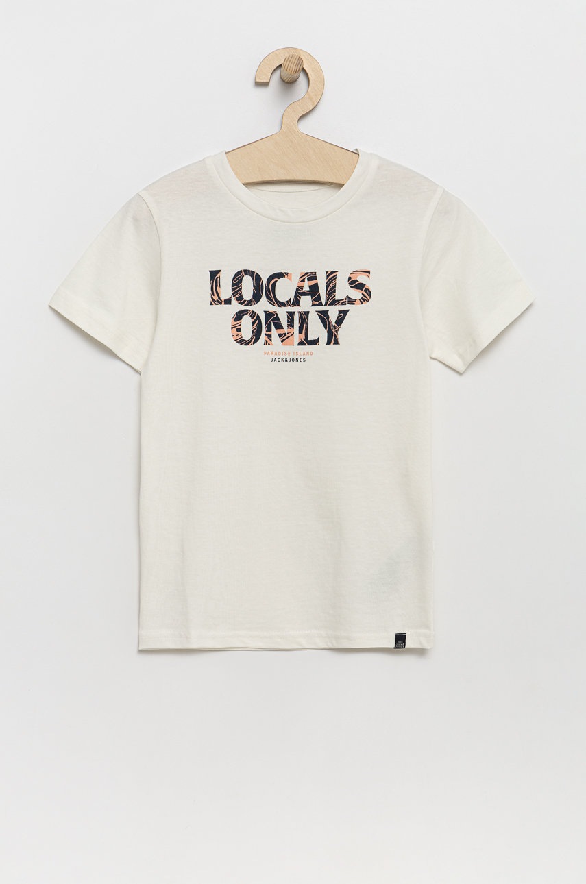 

Детска памучна тениска Jack & Jones в бежово с принт, Бежов