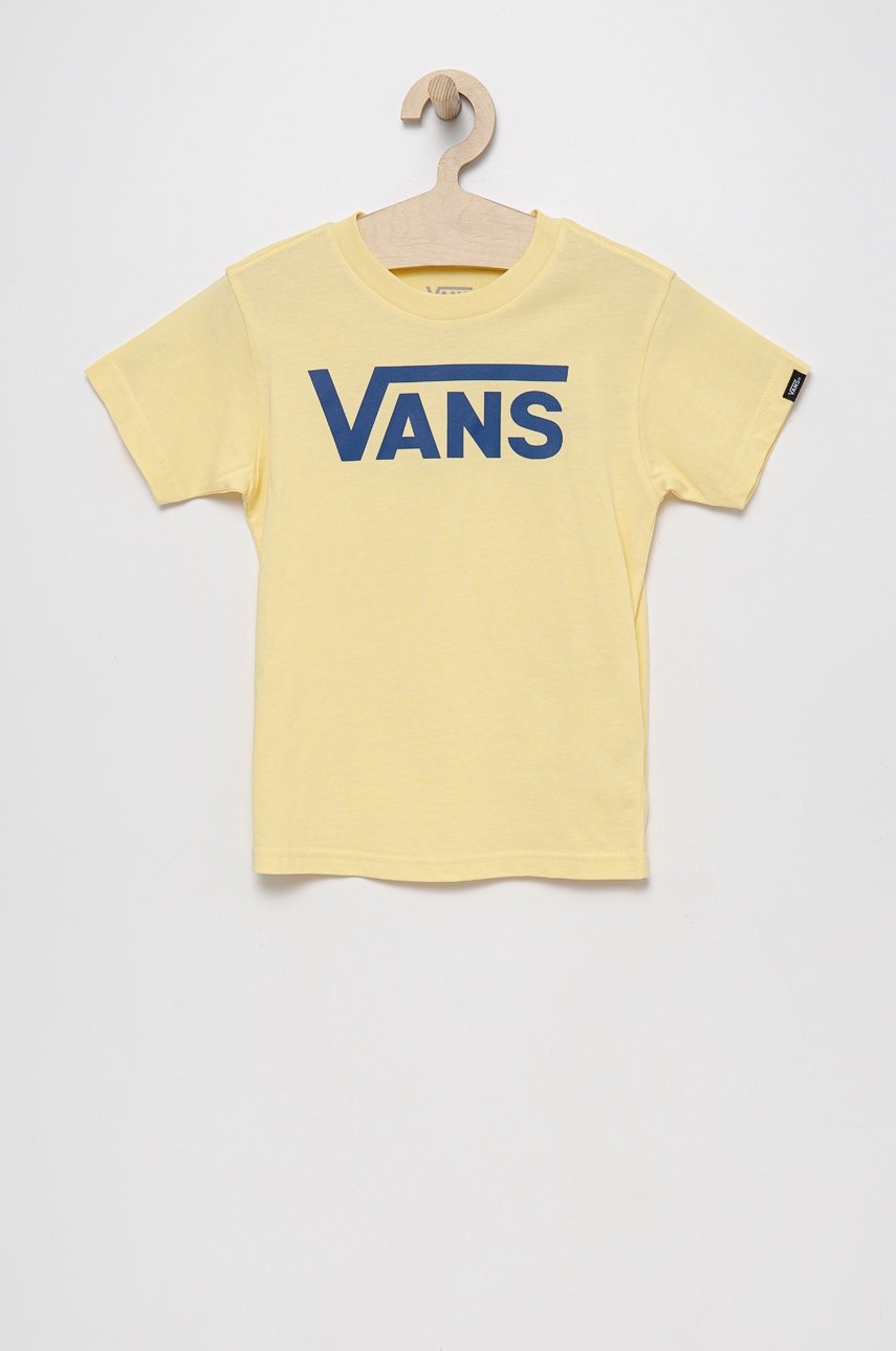 

Детска памучна тениска Vans в жълто с принт, Жълт