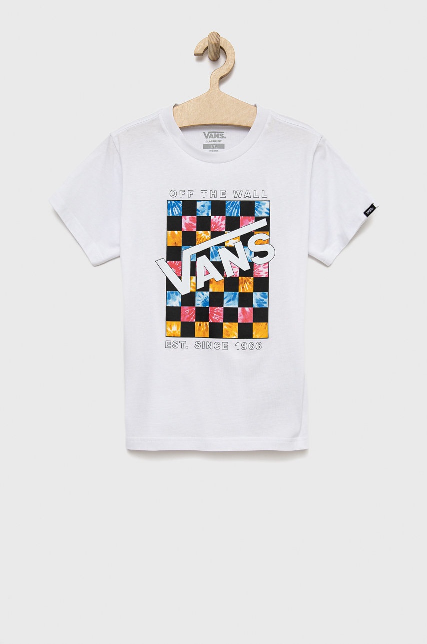 

Детска памучна тениска Vans в бяло с принт, Бял
