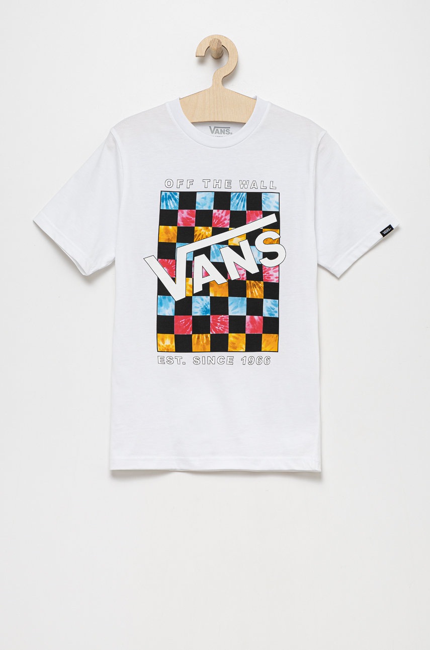 

Детска памучна тениска Vans в бяло с принт, Бял