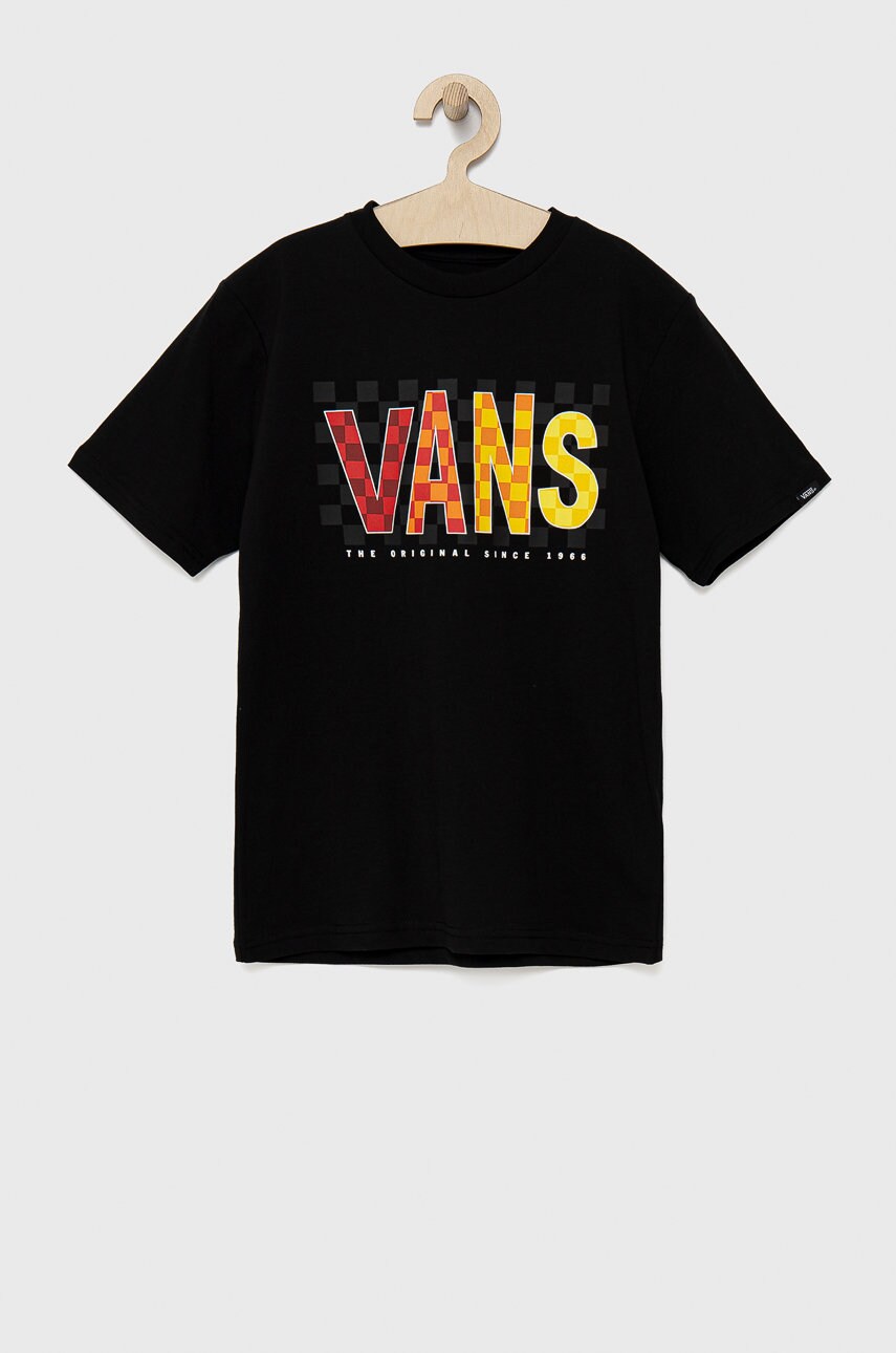 

Детска памучна тениска Vans в черно с принт, Черен