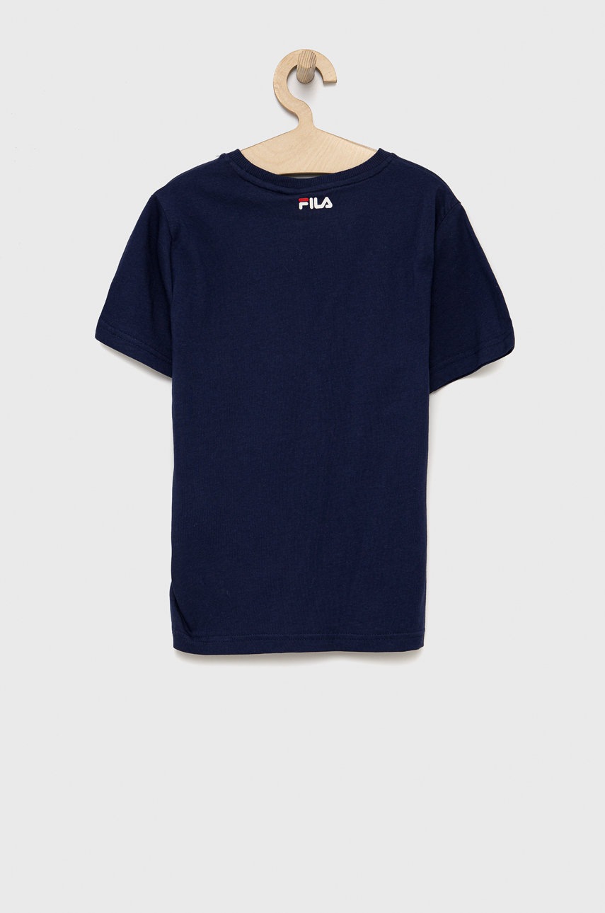 

Детская хлопковая футболка Fila цвет синий с принтом