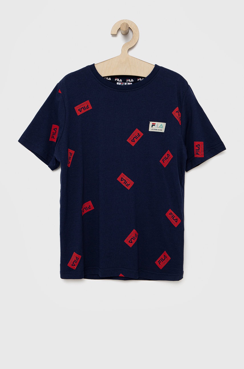 

Детская хлопковая футболка Fila цвет синий узорная
