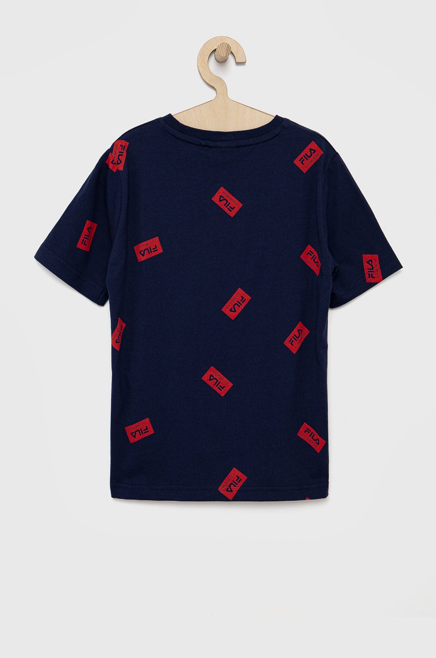 

Детская хлопковая футболка Fila цвет синий узорный