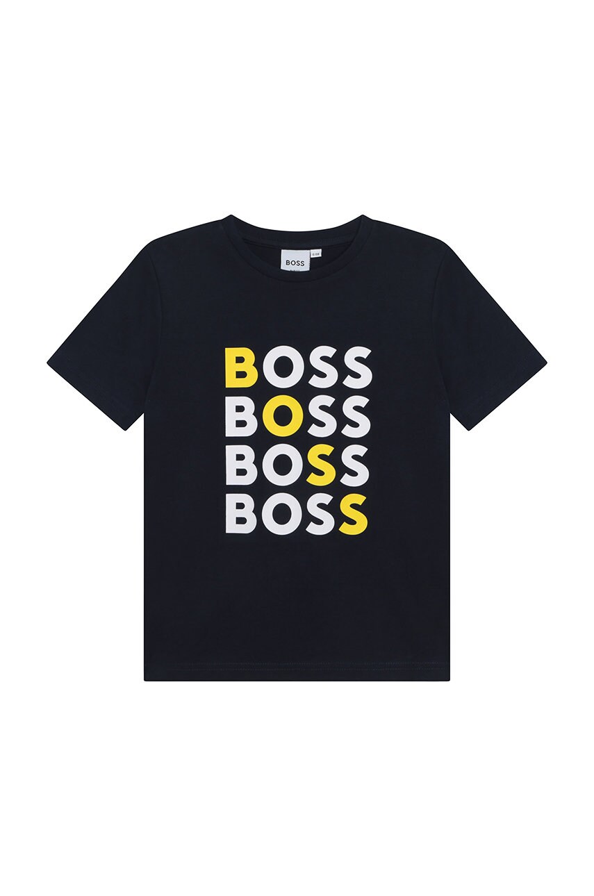 

Детска памучна тениска Boss в тъмносиньо с принт, Тъмносин