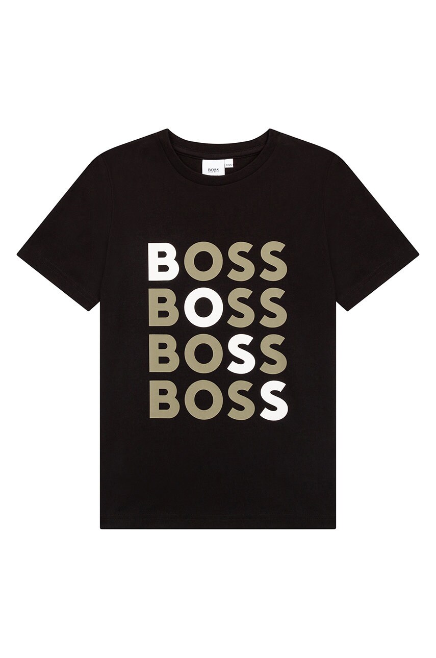 

Детска памучна тениска Boss в черно с принт, Черен