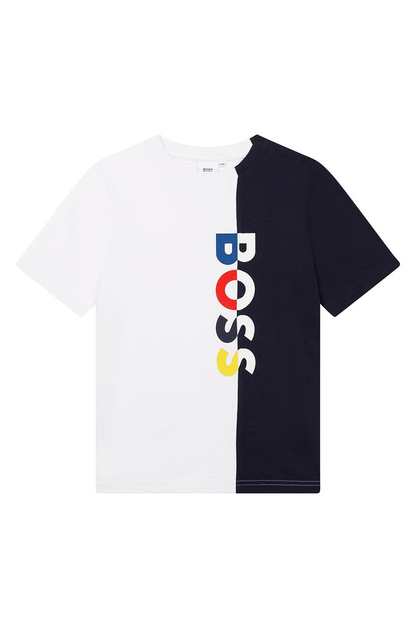 

Дитячий лонгслів Boss колір білий з принтом