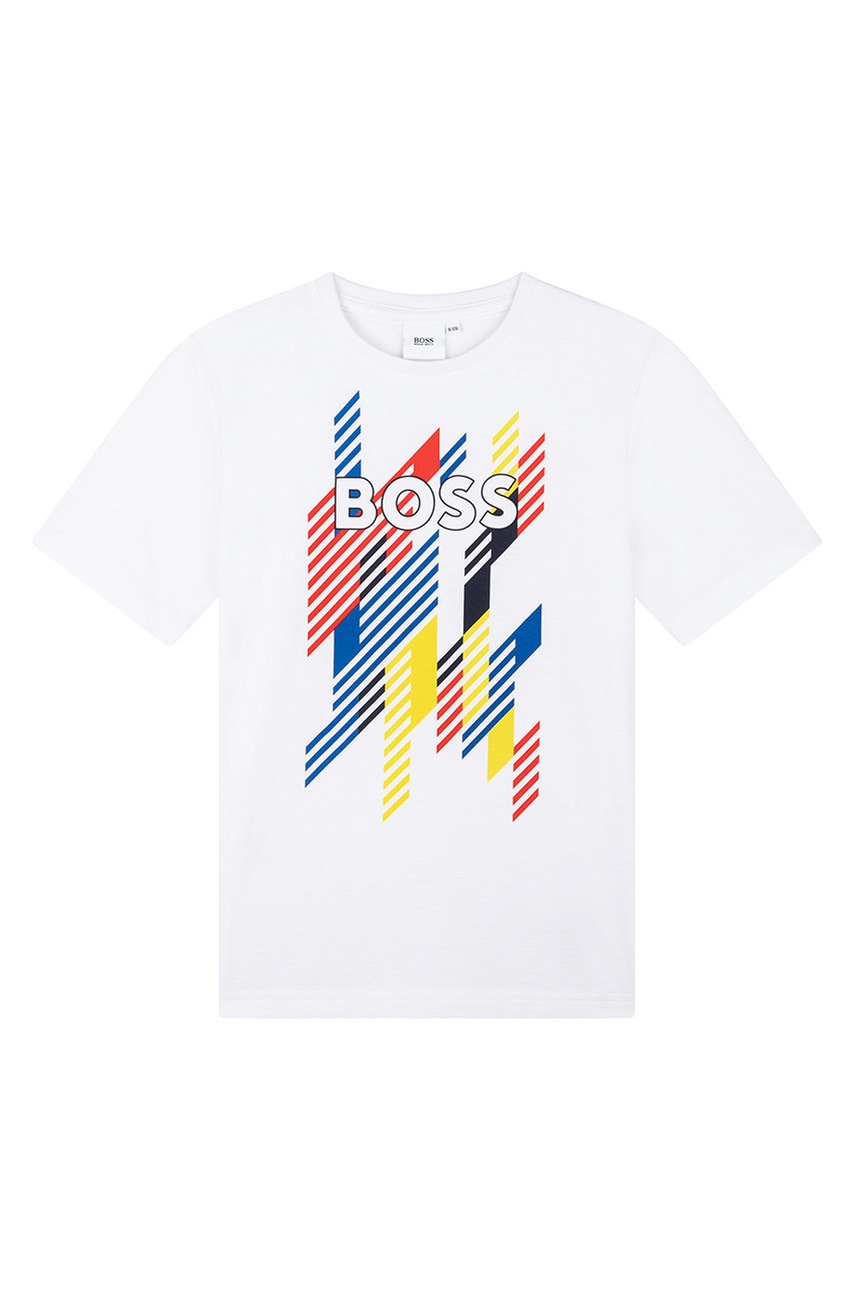 

Детска памучна тениска BOSS в бяло с принт, Бял