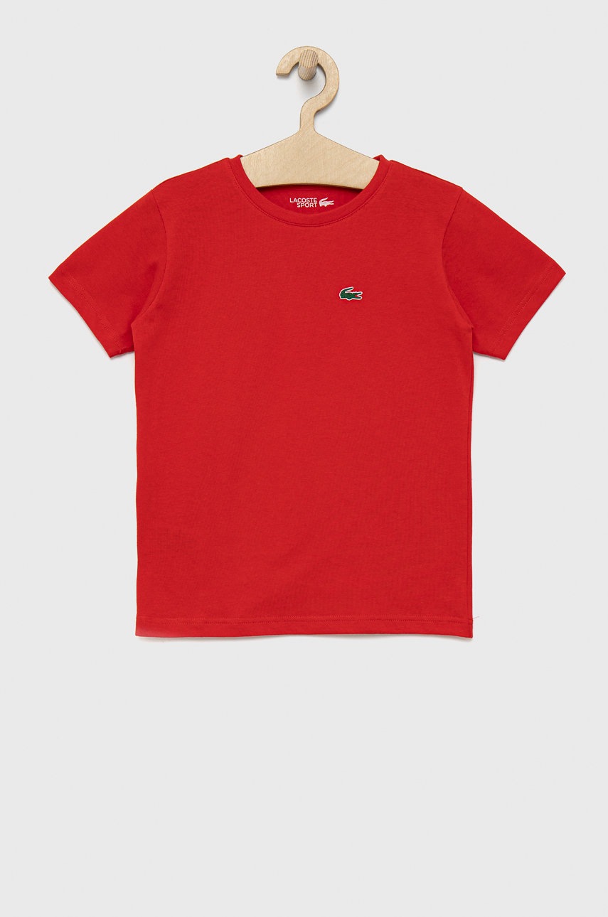 

Детска тениска Lacoste в червено с изчистен дизайн, Червен