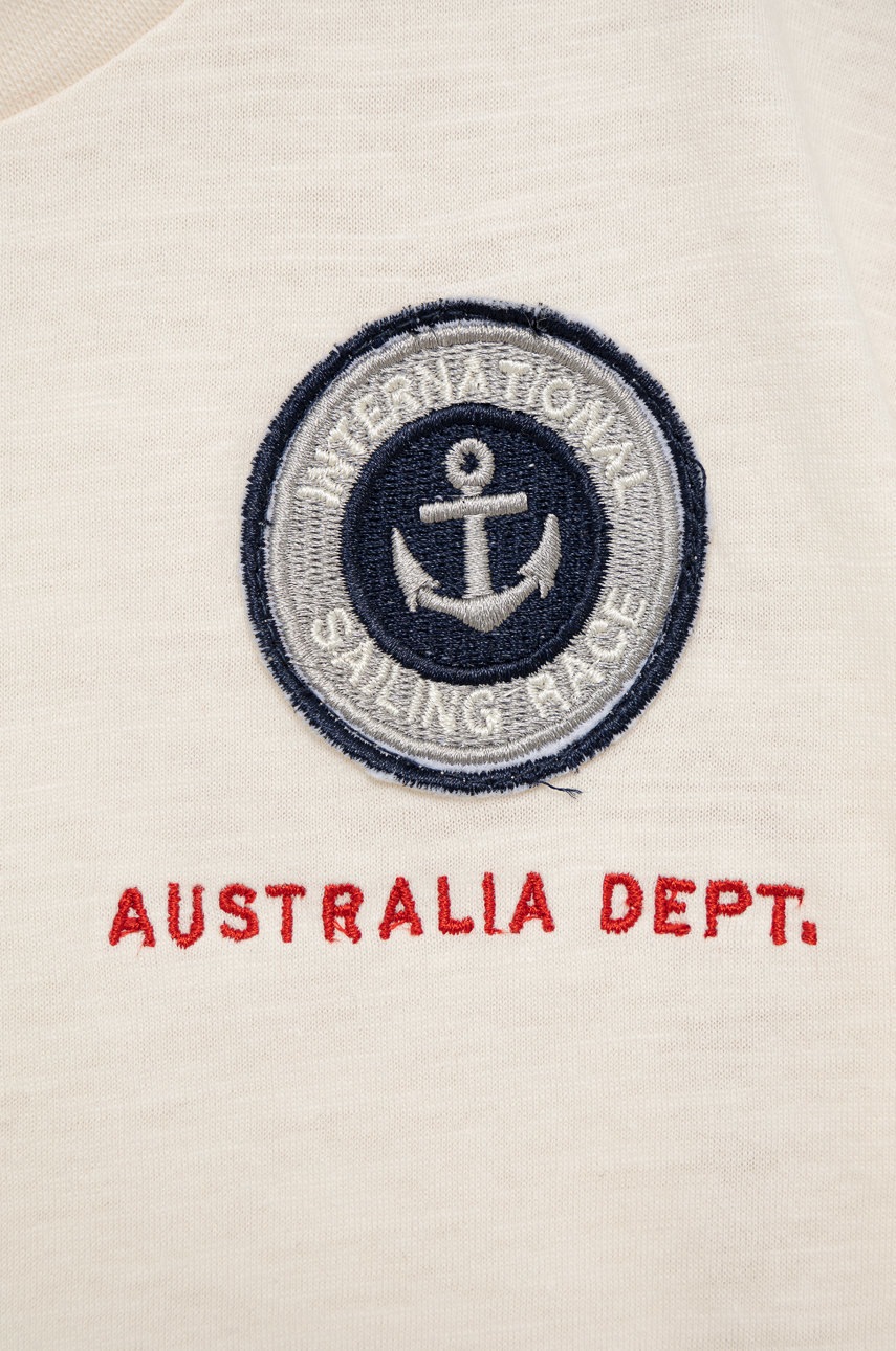 Детская хлопковая футболка Birba&Trybeyond цвет бежевый с аппликацией Детская хлопковая футболка Birba&Trybeyond цвет бежевый с аппликацией