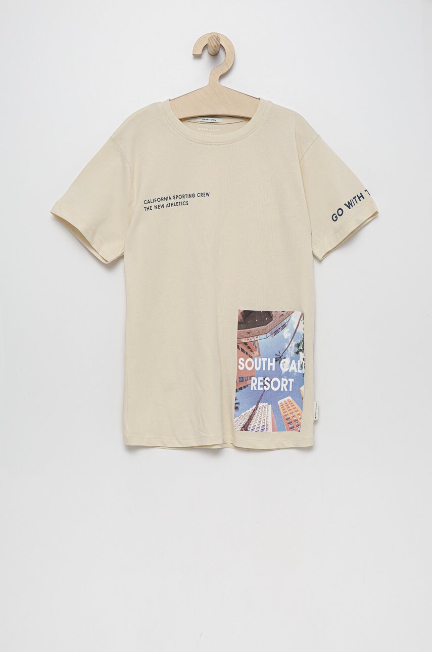 Tom tailor tricou de bumbac pentru copii culoarea bej, cu imprimeu