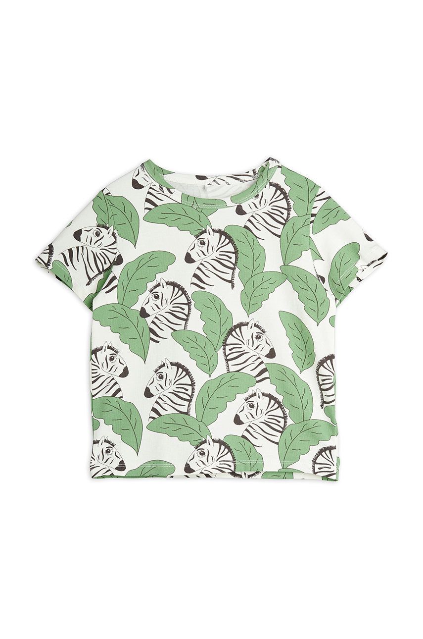 Dětské tričko Mini Rodini zelená barva, vzorovaný - zelená -  95% Organická bavlna