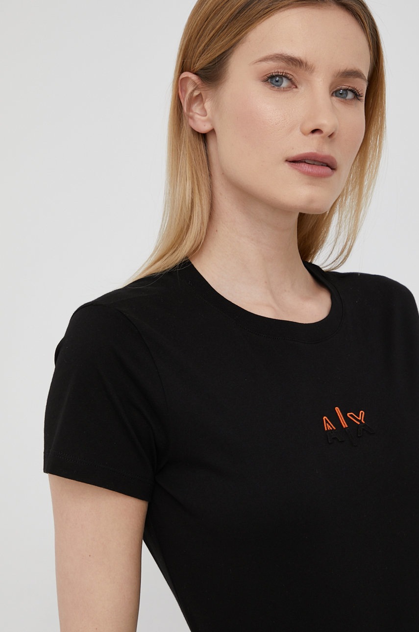 

Памучна тениска Armani Exchange в черно, Черен