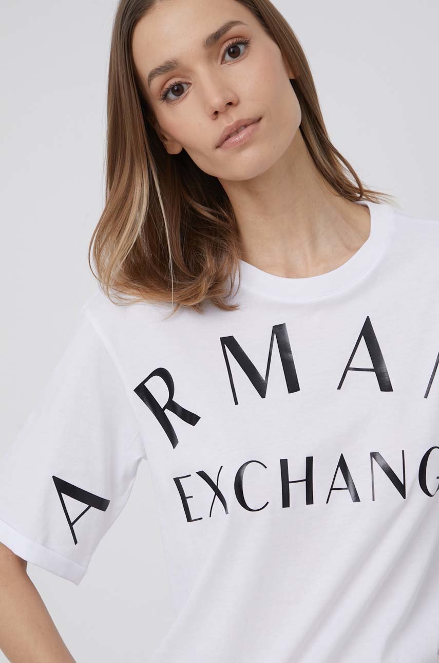 

Памучна тениска Armani Exchange в бяло, Бял
